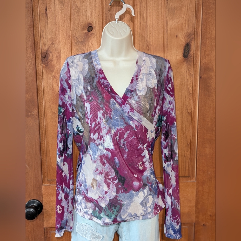 Tribal Purple Abstract‎ Print Faux Wrap Blouse